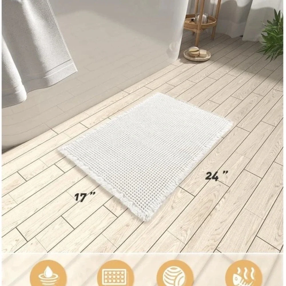 Lucky Brand Bath Mat 17x 24”White Soft Waffle Non Slip Machine Washable Durable